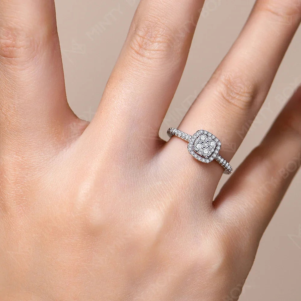 MINTYBOX S925 Sterling Silver Halo Moissanite Engagement Ring for Women Classic Lab Diamond Rings 18K Plated Wedding Fine Jewelr