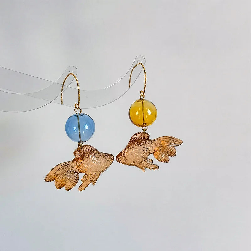 Creative Goldfish Earring Unique Transparent Goldfish Pendant Earring Cute Koi Fish Drop Earrings Personalized Jewelry Wholesale