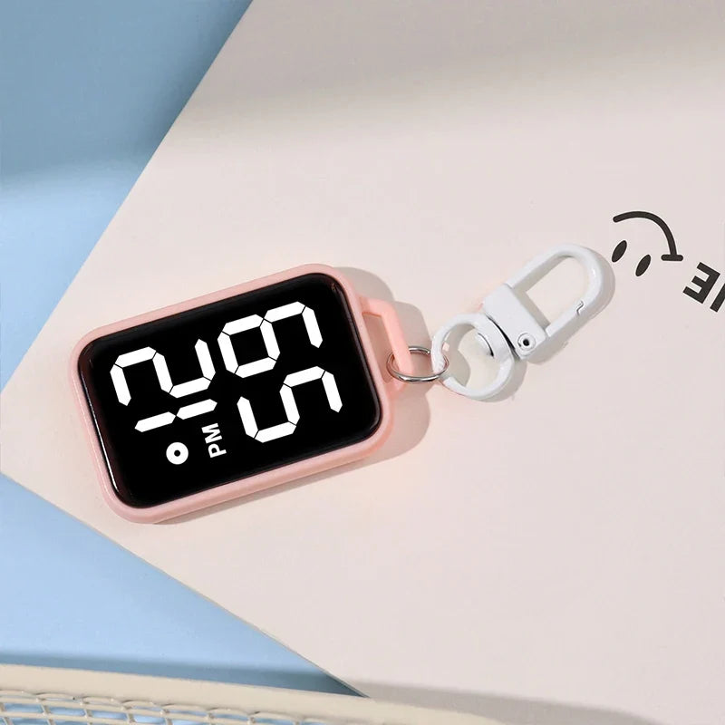 1PC LED Keychain Pocket Watch Digital Display Electronic Watch Student Backpacks Keys Pendant Cartoon Small Hanging Watch Gift