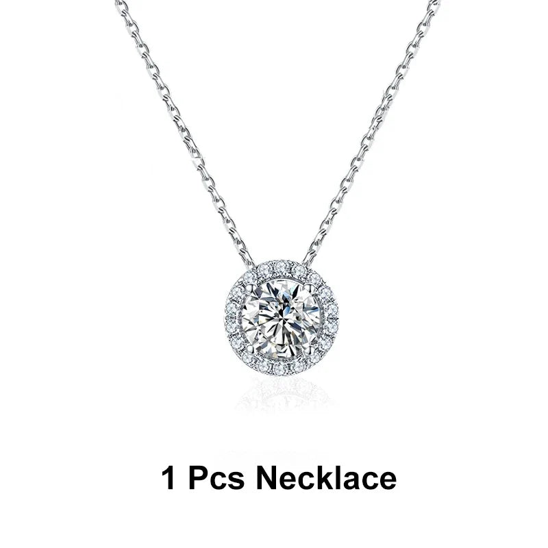 NeeTim 1ct D Color VVS1 Moissanite Jewelry Set 925 Silver with White Gold Plated Pendant Necklace Stud Earrings Sets for Women