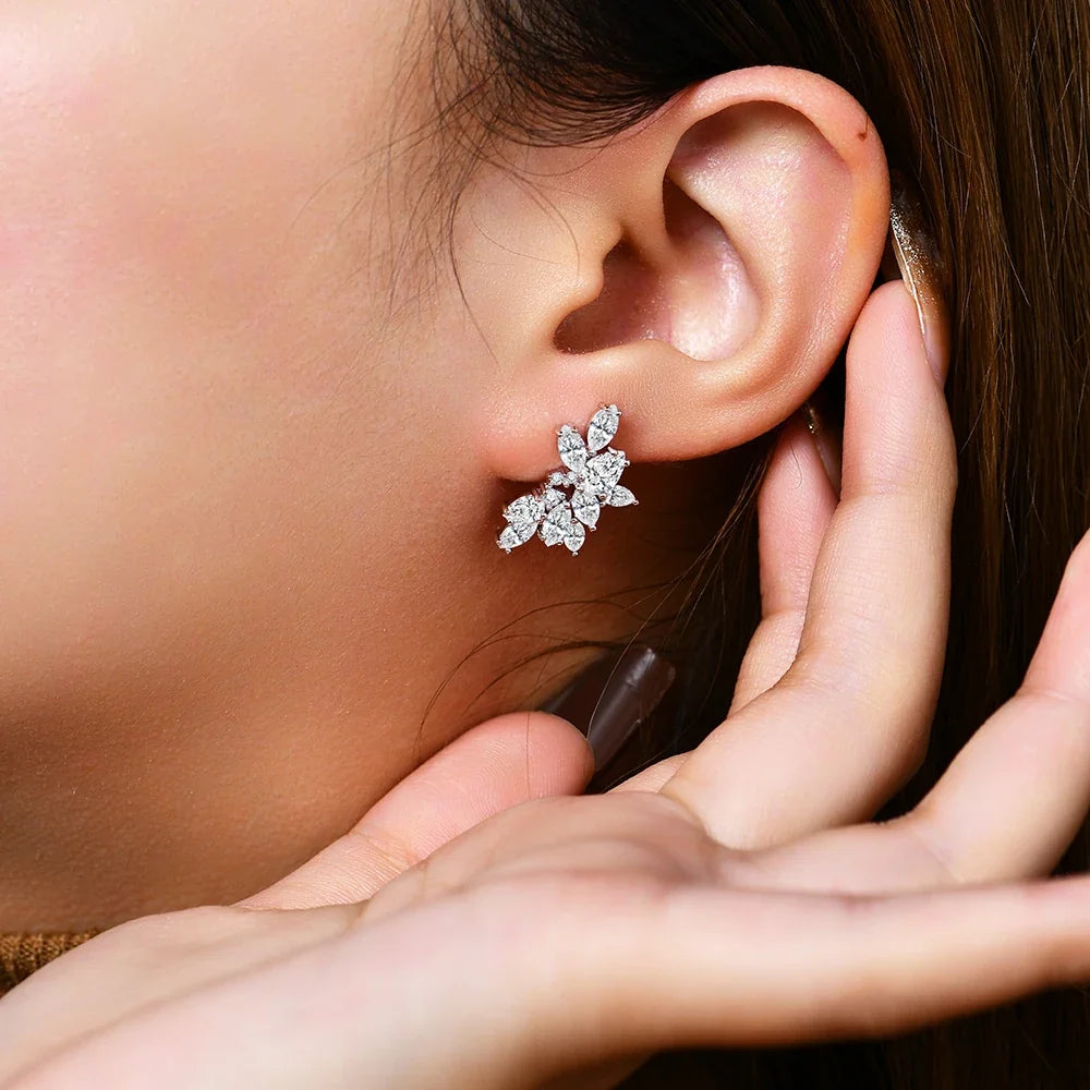 MINTYBOX Moissanite Diamond Cluster Stud Earrings Solid S925 Sliver 18k Gold Plated for Women Wedding Engagement Luxury Jewelry