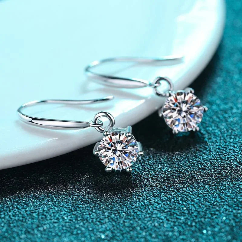 NeeTim 1ct 6.5mm Moissanite Droop Earrings for Women Original Wedding Chrismas Gift S925 Sterling Silver Hoop Earring Wholesale