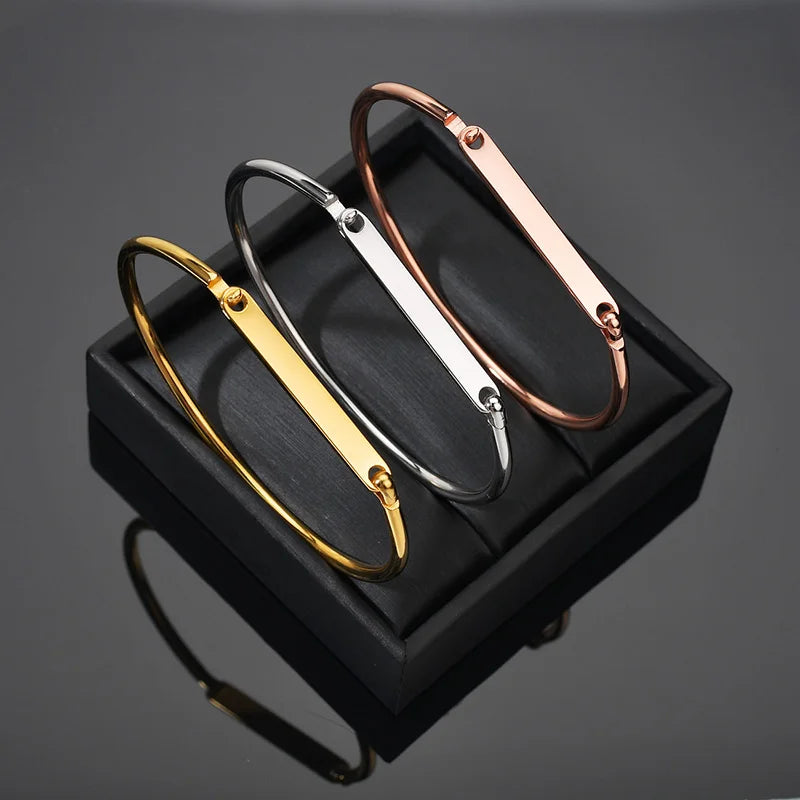 Afirstee Stainless Steel Engrave Name Bracelet For Women Custom Gold Color Date Letter Bracelets Jewelry Gift