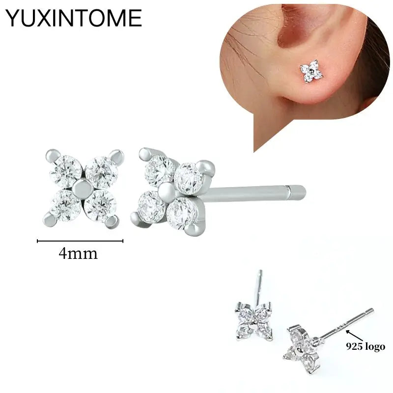 925 Sterling Silver Ear Needle Fashion Hoop Earrings White Crystal Luxury Women's Silver Earrings Wedding Women's Jewelry Gift