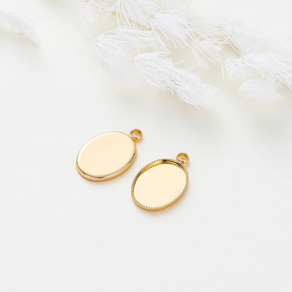 10Pcs/Lot 14K 18K Gold Plated Cabochon With Hole Pendant Base Blank Tray Bezel DIY Handmade Pendant Jewelry Making Findings