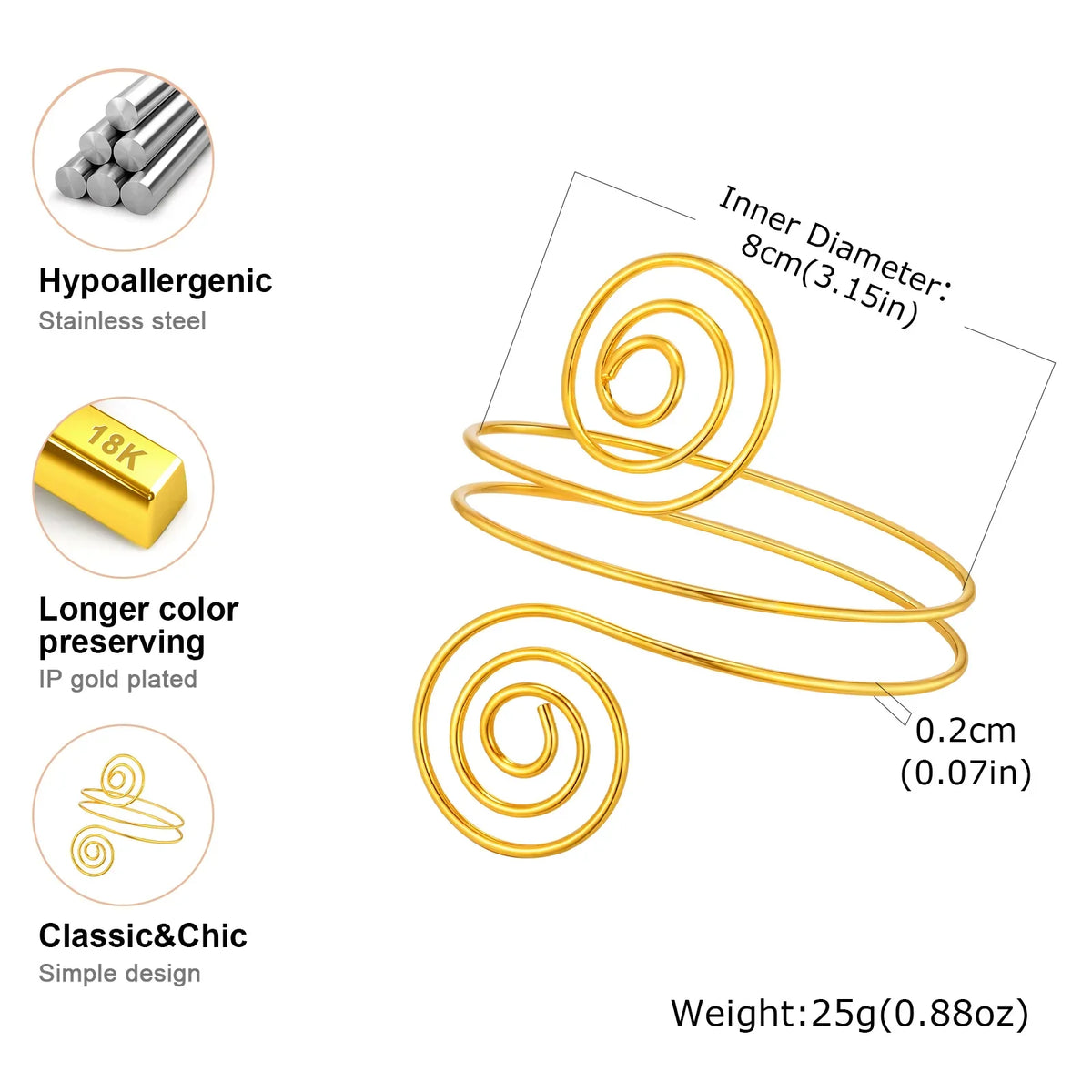 Upper Arm Cuff Bracelet for Women, Minimalist Gold Plated Armband Statement Party Armlets Jewelry
