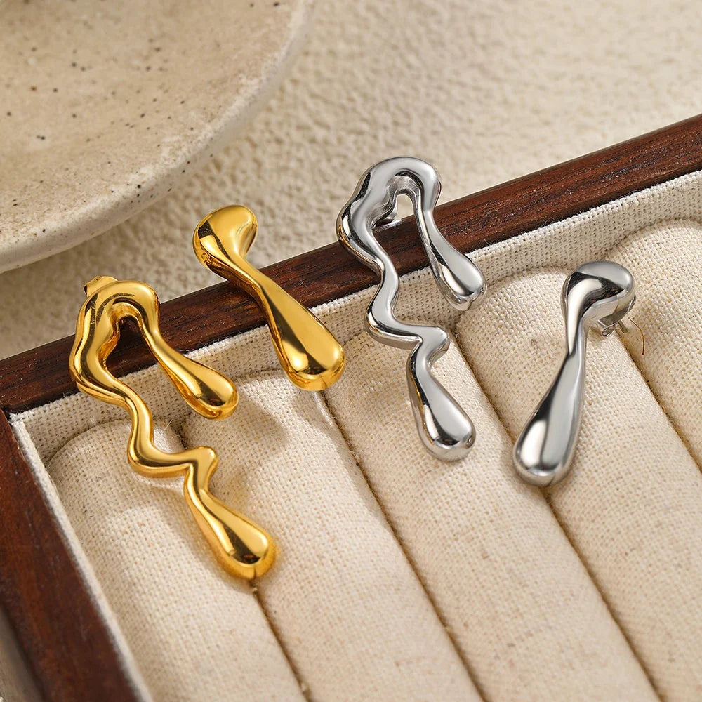 Stainless Steel Earrings Minimalist Design Irregular Asymmetrical Geometric Bent Earrings For Women Jewelry Commuter Pairing