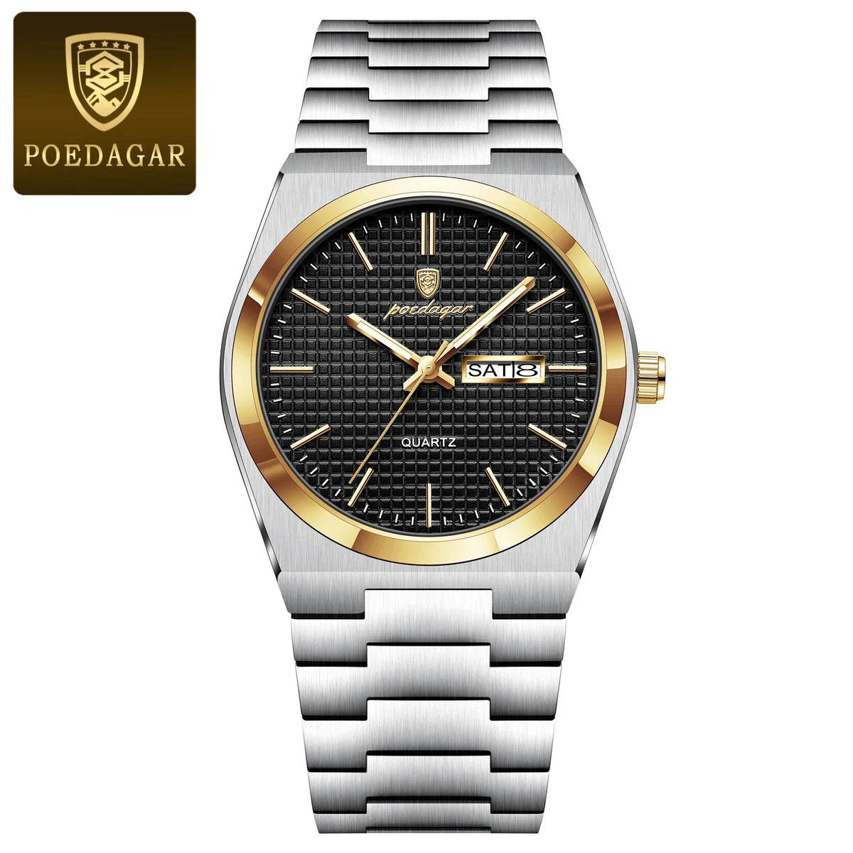POEDAGAR Top Business Man Watch Luminous Waterproof Stainless Steel Men Wristwatch Date Week Quartz Fashion Casual Men's Watches