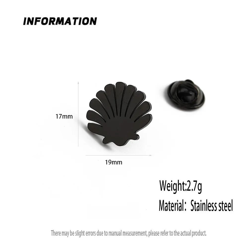 New shell fan-shaped men's lapel pin, stainless steel gold-plated badge, black brooch for suit accessories, gift for father