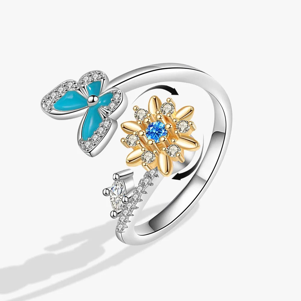 Rotating Anxiety Knuckle Ring For Women Spinner Fidgets Cute Animal Butterfly Flower Anti Stress Ring Party Jewelry Gifts Anillo