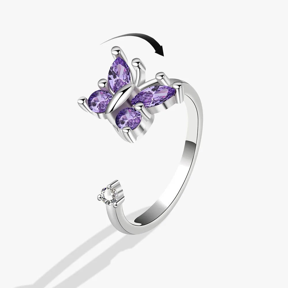 Rotating Anxiety Knuckle Ring For Women Spinner Fidgets Cute Animal Butterfly Flower Anti Stress Ring Party Jewelry Gifts Anillo