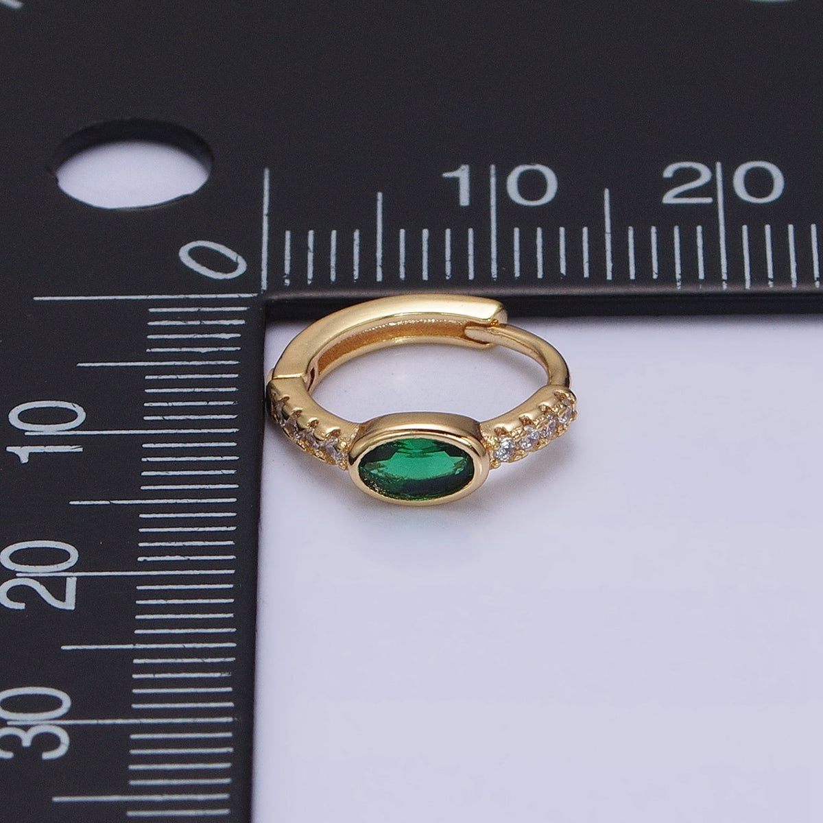 16K Gold Filled Emerald Green Oval Micro Paved CZ 13mm Huggie Earring in Gold & Silver | AD865 AD866