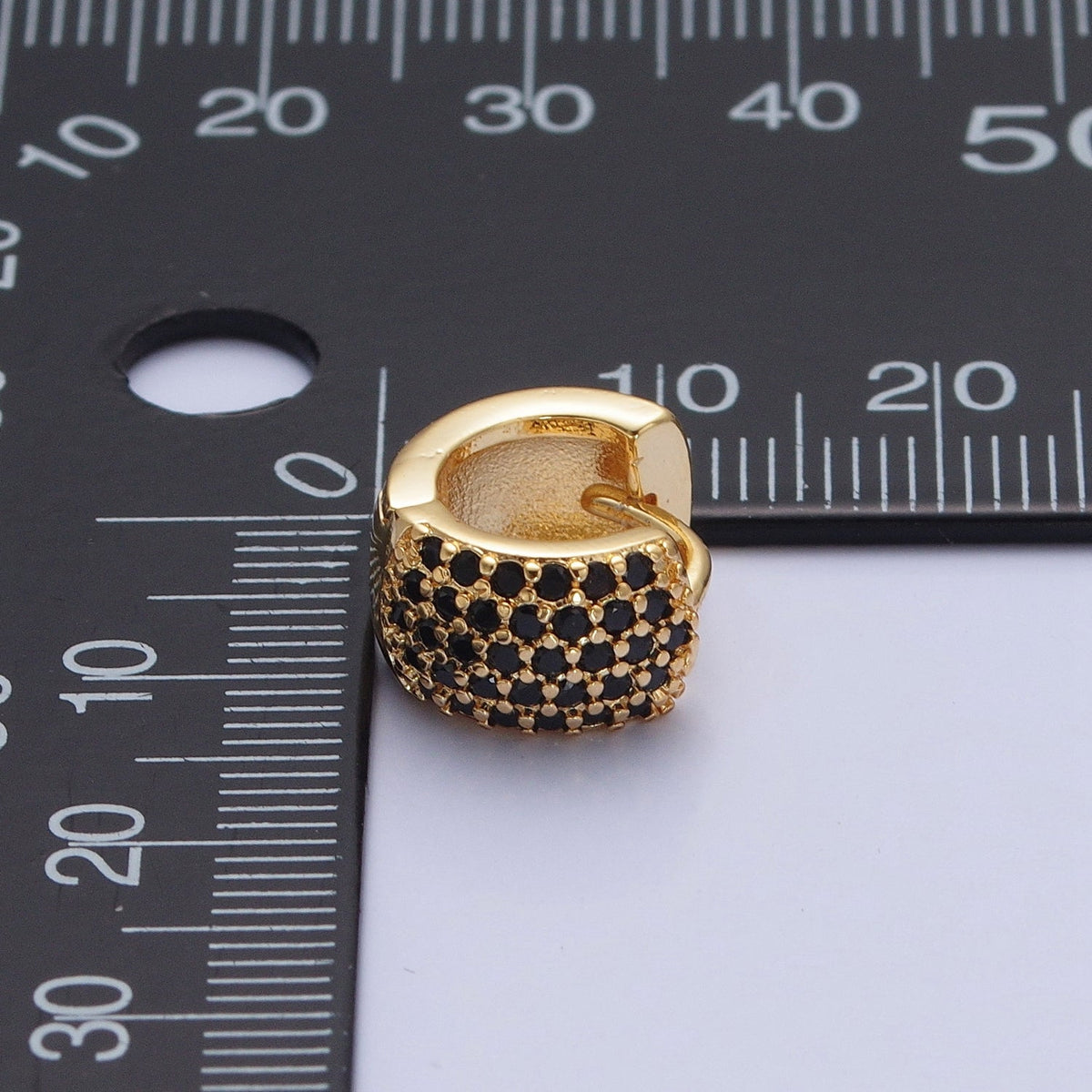 Black Pave Huggie Earring Chunky Black CZ Hoop Earring V-385