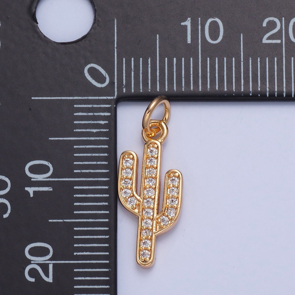 16K Gold Filled Clear, Green Micro Paved CZ Cactus Desert Plant Charm | X036 X037