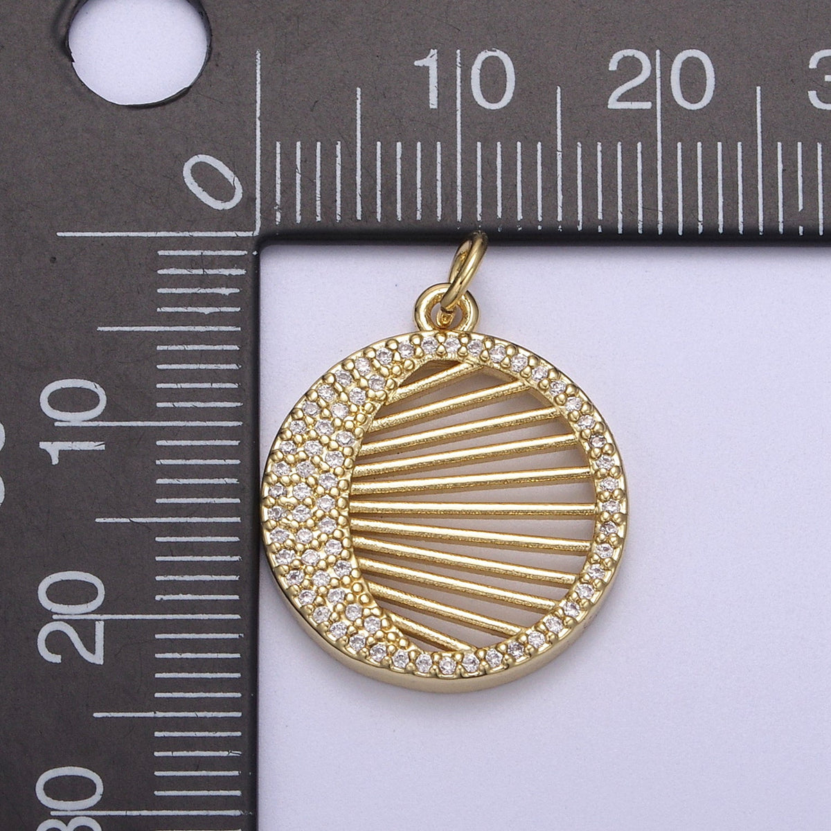 14K Gold Filled Micro Pave Crescent Moon Charm Round Coin Disc Pendant for Statement Necklace N-666