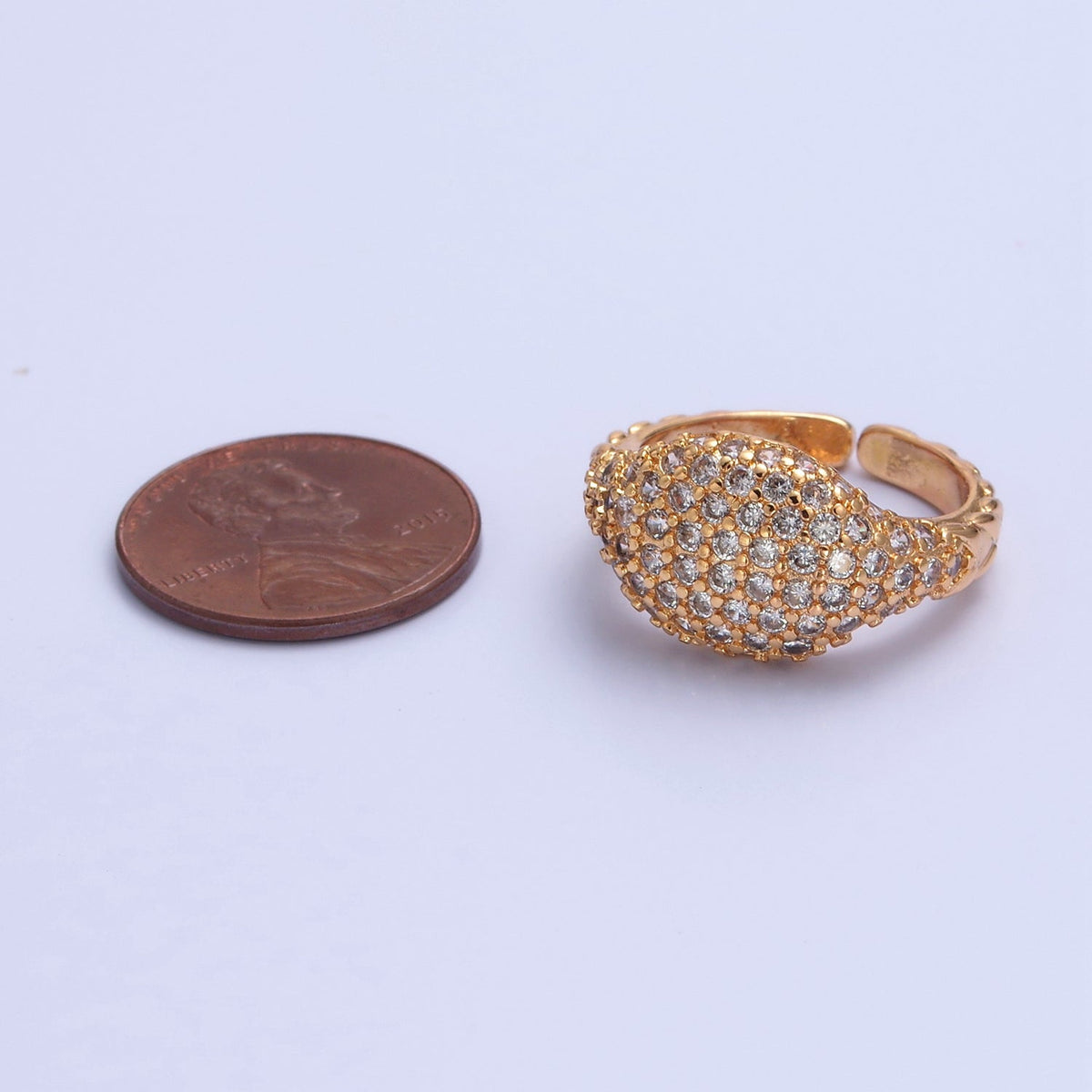 Gold CZ Pave Square Signet Midi Ring Diamond Signet Pinky Ring Open Adjustable O-2237