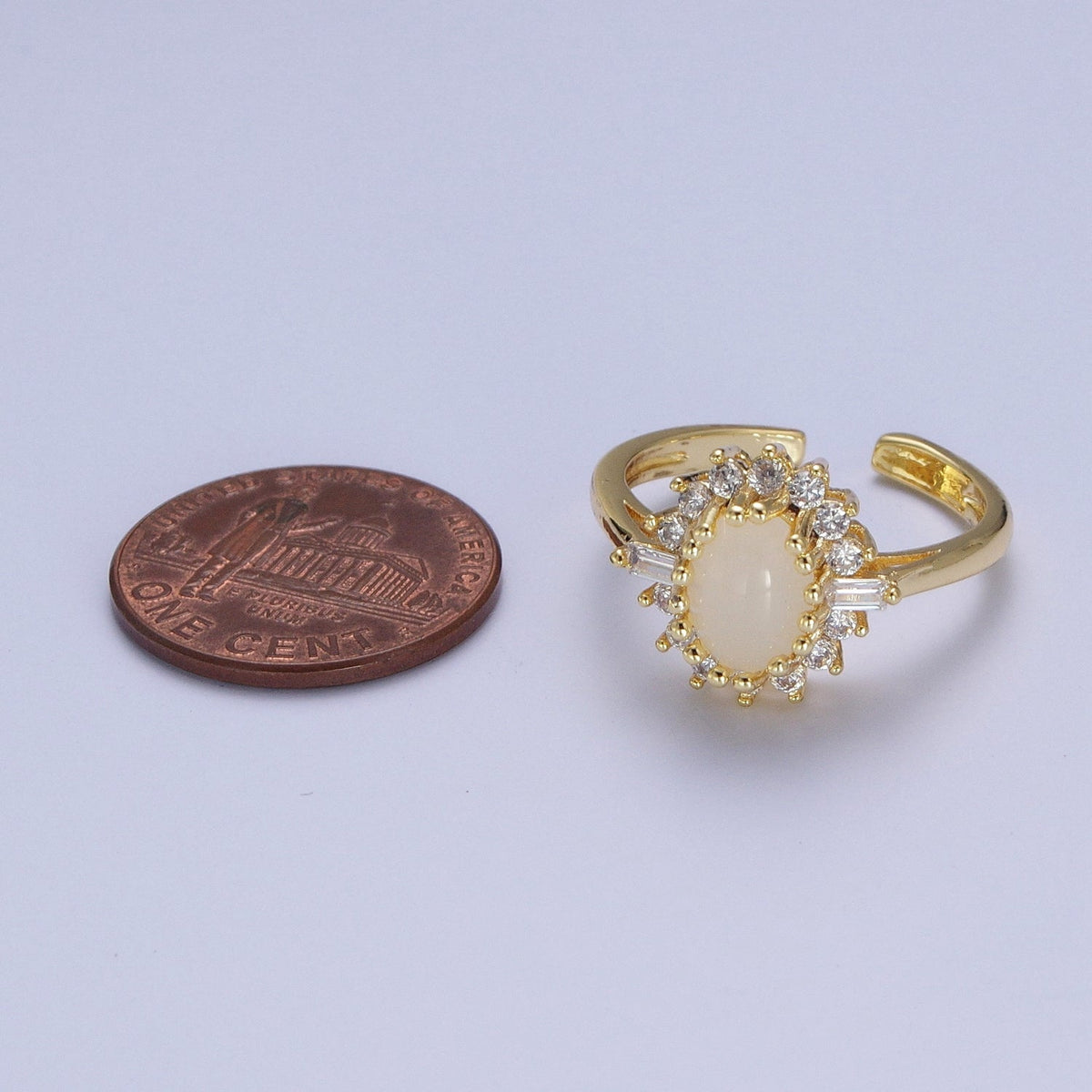 Gold White Gemstone Clear Cubic Zirconia Celestial Sun Flower Adjustable Ring S-247