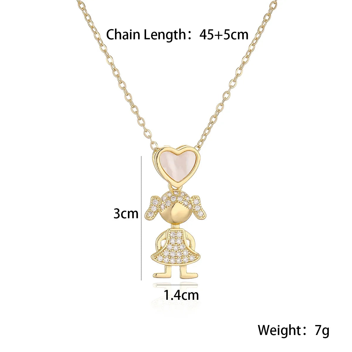 NEWBUY Delicae Gold Color Heart Boy & Girl Pendant Necklaces For Women Shiny CZ Inlay Jewelry Mother's Day Gift