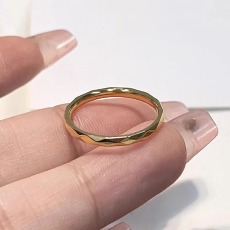 2mm Thin Stackable Ring Stainless Steel Multi-Faceted Wedding Band for Women Girl Size 5-10