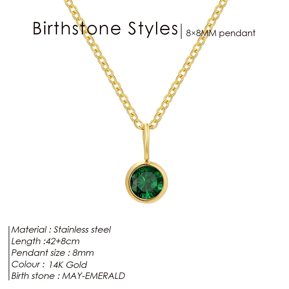 Birthstone Necklace for Woman Stainless Steel 12 Constellation DIY Colourful Zirconia Pendat Birthday Gift Jewelry Wholesale