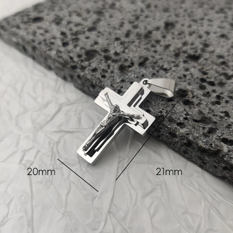 New Design 18K Gold Plated Waterproof Stainless Steel Jesus Cross Pendant For Men Religious Charms