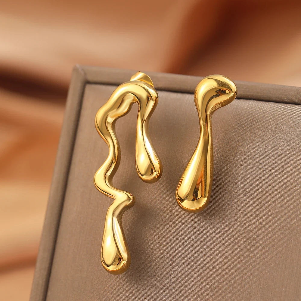 Stainless Steel Earrings Minimalist Design Irregular Asymmetrical Geometric Bent Earrings For Women Jewelry Commuter Pairing