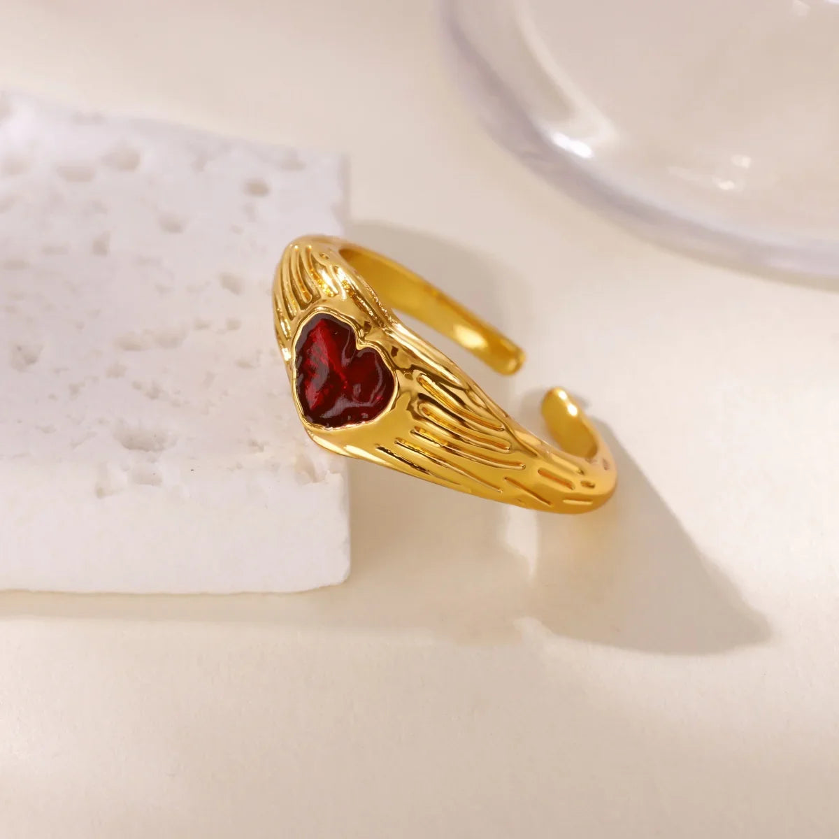 Punk Red Zircon Heart Rings for Women Stainless Steel Gold Color Cheap Open Ring 2025 New Fashion Wedding Couple Jewelry Gift
