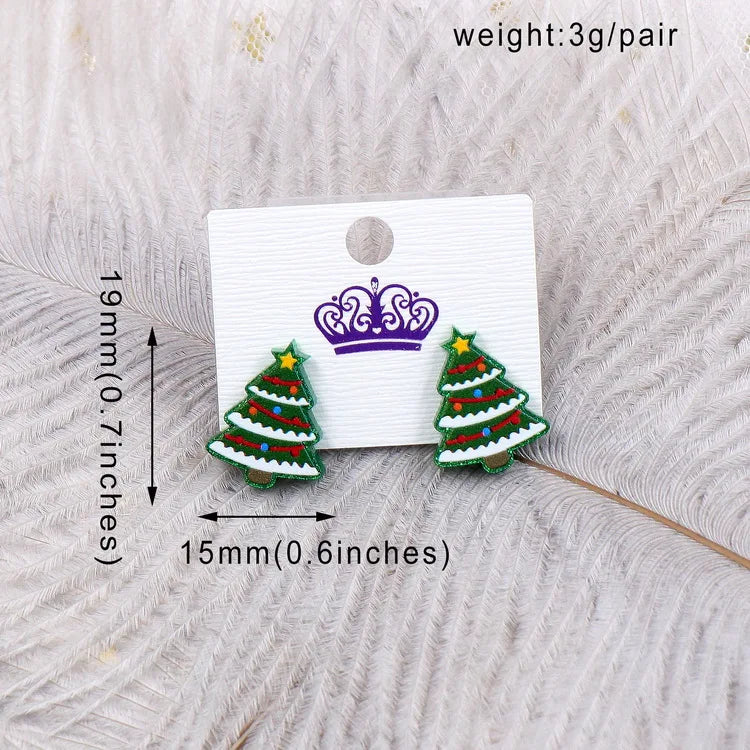 Custom Santa Hats Tree Mouse Head Turkey Glitter Acrylic Christmas Stud Earrings Stainless Steel Jewelry Wholesale
