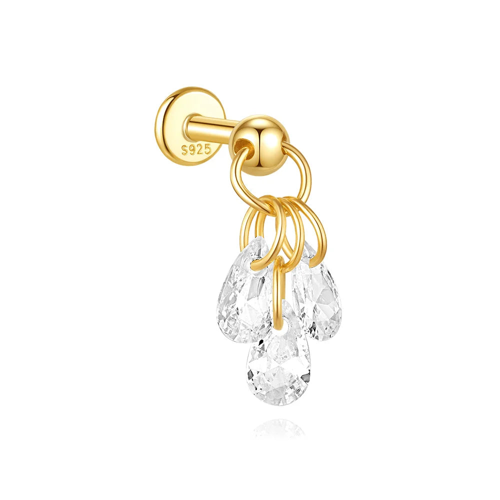 CANNER 1PC Four Pointed Star Moon Tassel Lotus Cartilage Spiral Puncture 925 Sterling Silver Stud Earring For Women Ins Earring