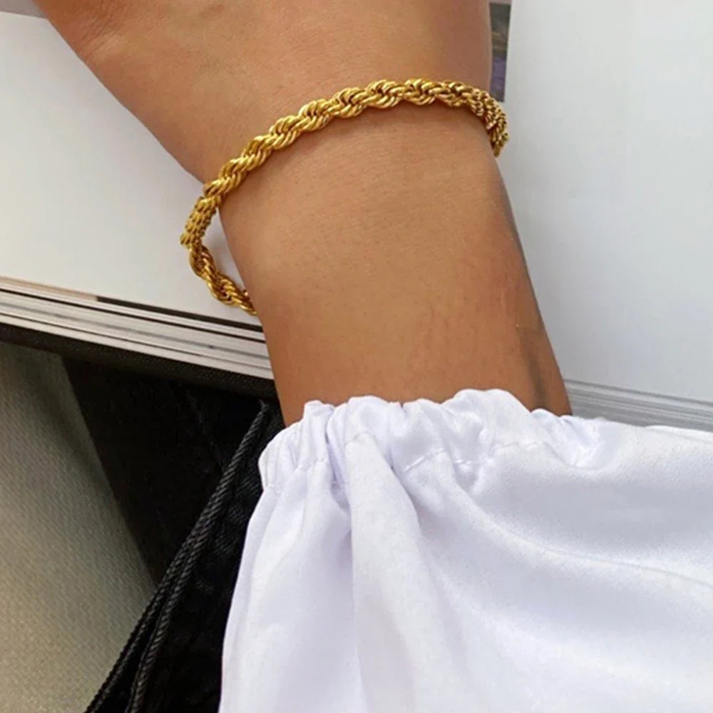 Twisted Rope Chian Bracelet for Woman Hip Hop Punk Gold Color Stainless Steel Gold Color Necklace Fashion Jewelry Gift