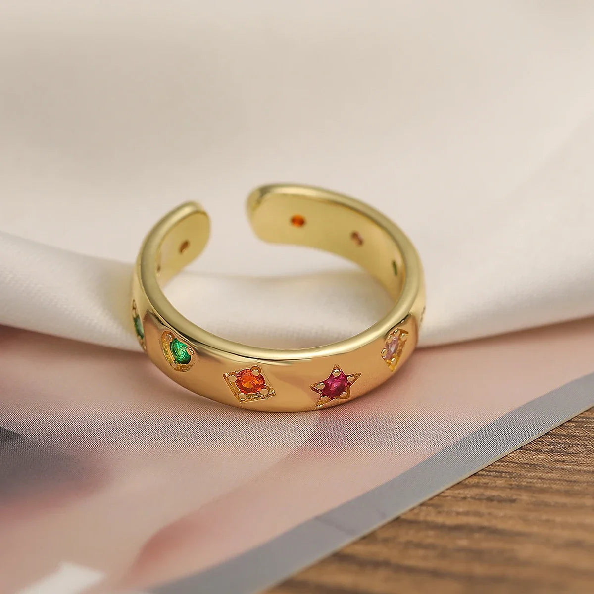 NEWBUY 2024 New Fashion Gold Color Colourful AAA CZ Zircon Inlay Jewelry Open Design Wedding Bands Rings For Women Girl