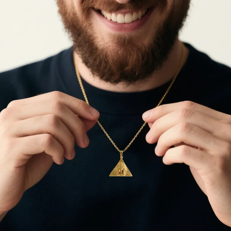 18k Gold Plated 316l Stainless Steel Vintage Pyramid Pharaoh Pistol Barbell Pendant Charm - Unisex Trendy Jewelry
