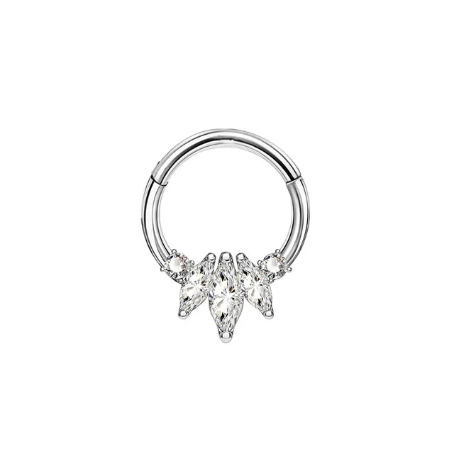 Flowers Nose Ring Septum 100% 316L Surgical Steel Zircon Clicker Daith Piercing Ear Cartilage Helix Hoop Flowers Water Drops