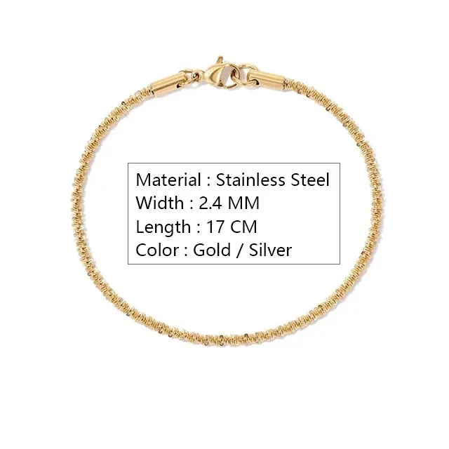 Stainless Steel Chain Bracelet for Women Silver Color Fashion Simple Shiny Minimalist Charm Bracelet Wedding Party Jewelry