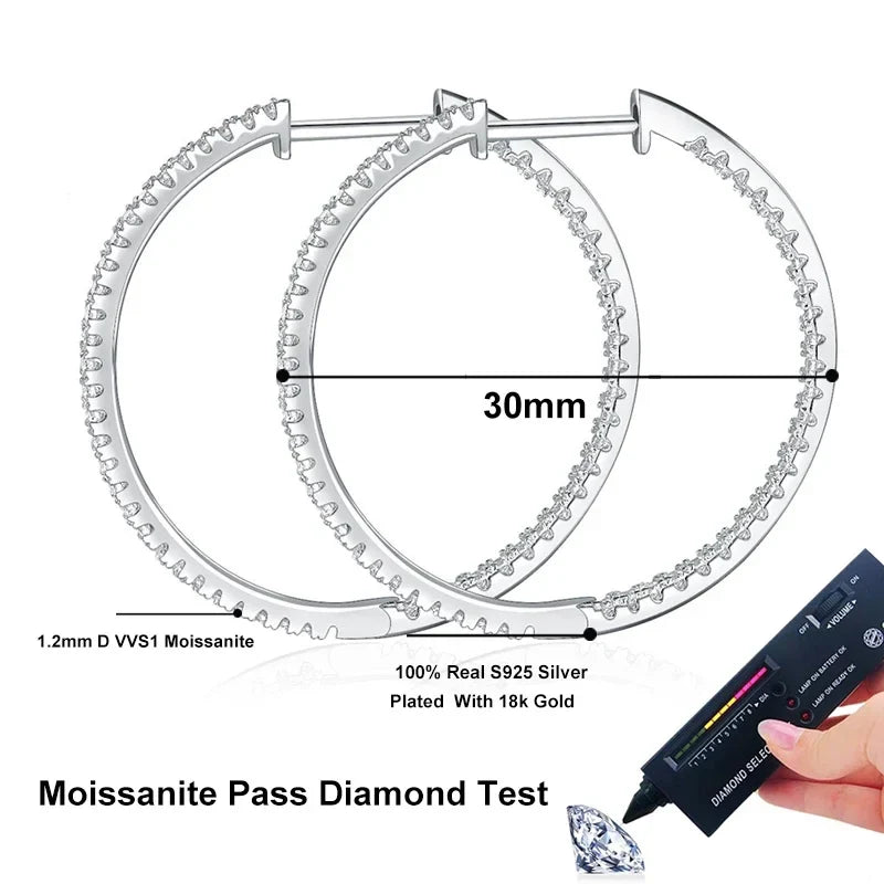 NeeTim Full D Color Moissanite hoop Earrings for Women 925 Sterling Silver with White Gold Plated Ear Studs Fine Jewelry Gift