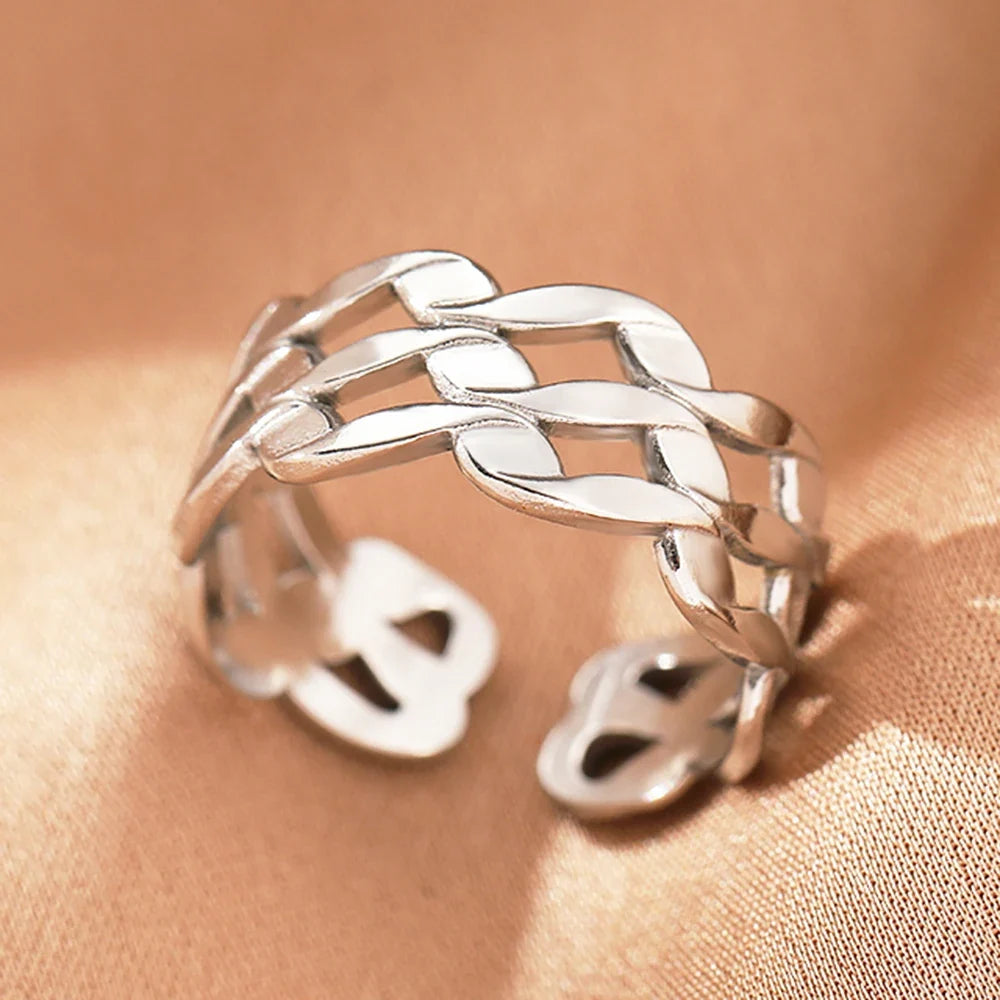 Stainless Steel Rings Vintage Exquisite Hollow Adjustable Open Statement Rings Light Luxury Fashion Rings For Women Jewelry New