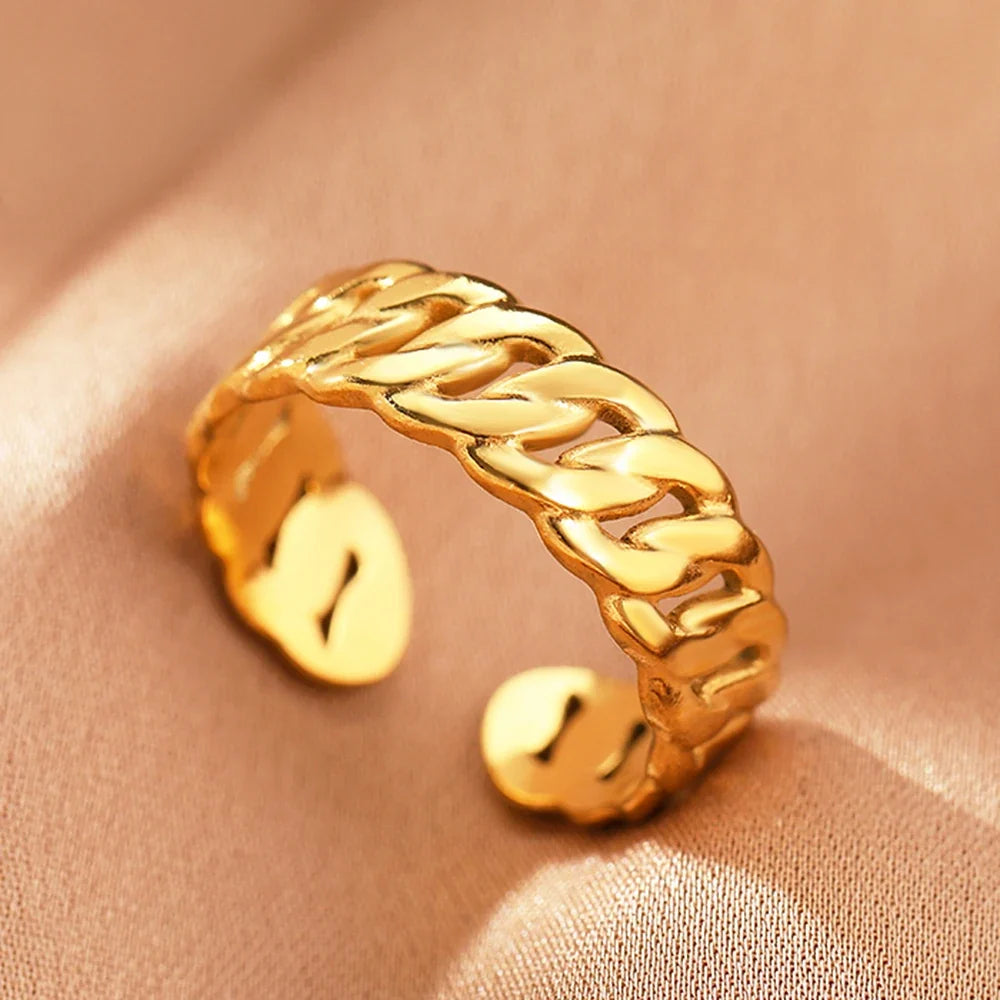 Stainless Steel Rings Vintage Exquisite Hollow Adjustable Open Statement Rings Light Luxury Fashion Rings For Women Jewelry New