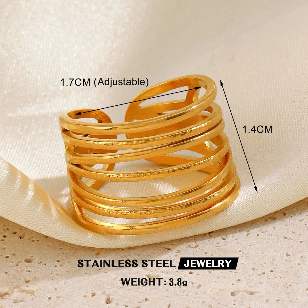 1Pc Stainless Steel Gold Color Rings For Women Waterproof Geometric Open Finger Ring Girls Fashion Daily Jewelry Accessories