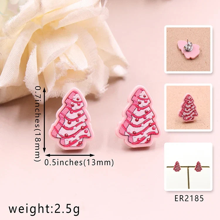 Custom Santa Hats Tree Mouse Head Turkey Glitter Acrylic Christmas Stud Earrings Stainless Steel Jewelry Wholesale