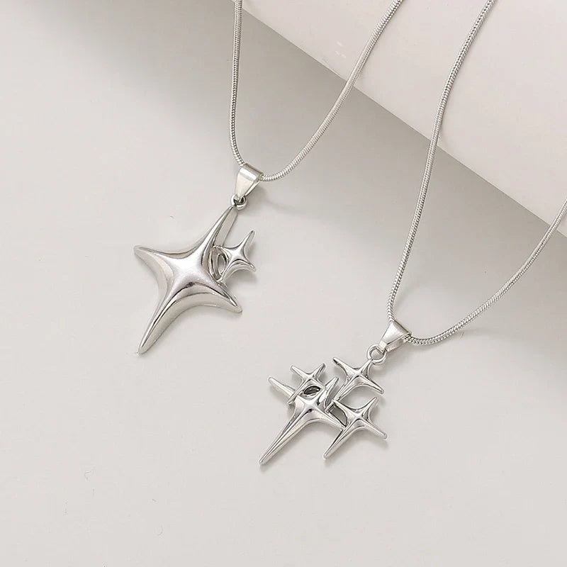Y2K Simple Choker Necklace Four Pointed Star Necklaces Adjustable Crucifix Pendant Necklace Asterism-Necklace Jewelry