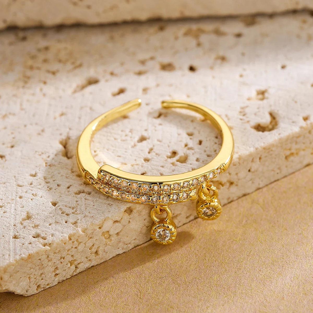NEWBUY Fashion Gold Color Copper Wedding Jewelry Luxury AAA CZ Zircon Lock & Key Charm Finger Ring Adjustable For Women Girl