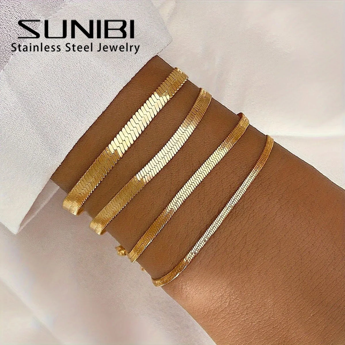 SUNIBI Women Trend Classic Snake Chain Bracelet Gold Color Width 2/3/4/5MM Stainless Steel Chain Bracelet For Women Jewelry Gift