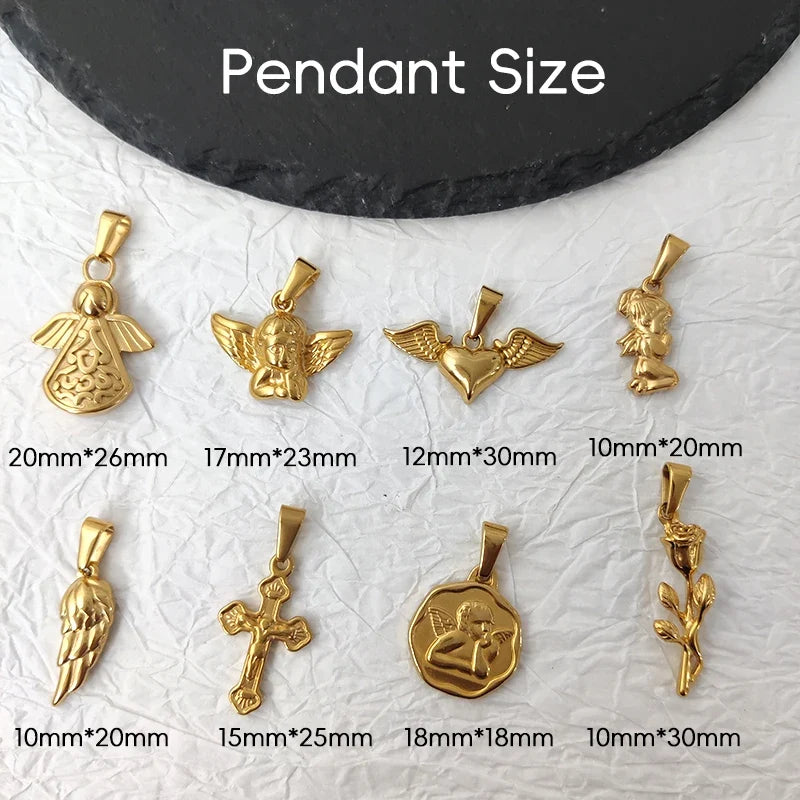 Tarnish Free Pendant Angel Cross Heart Diy Stainless Steel Gold Plated Vintage Charm for Women Necklace Jewelry Making
