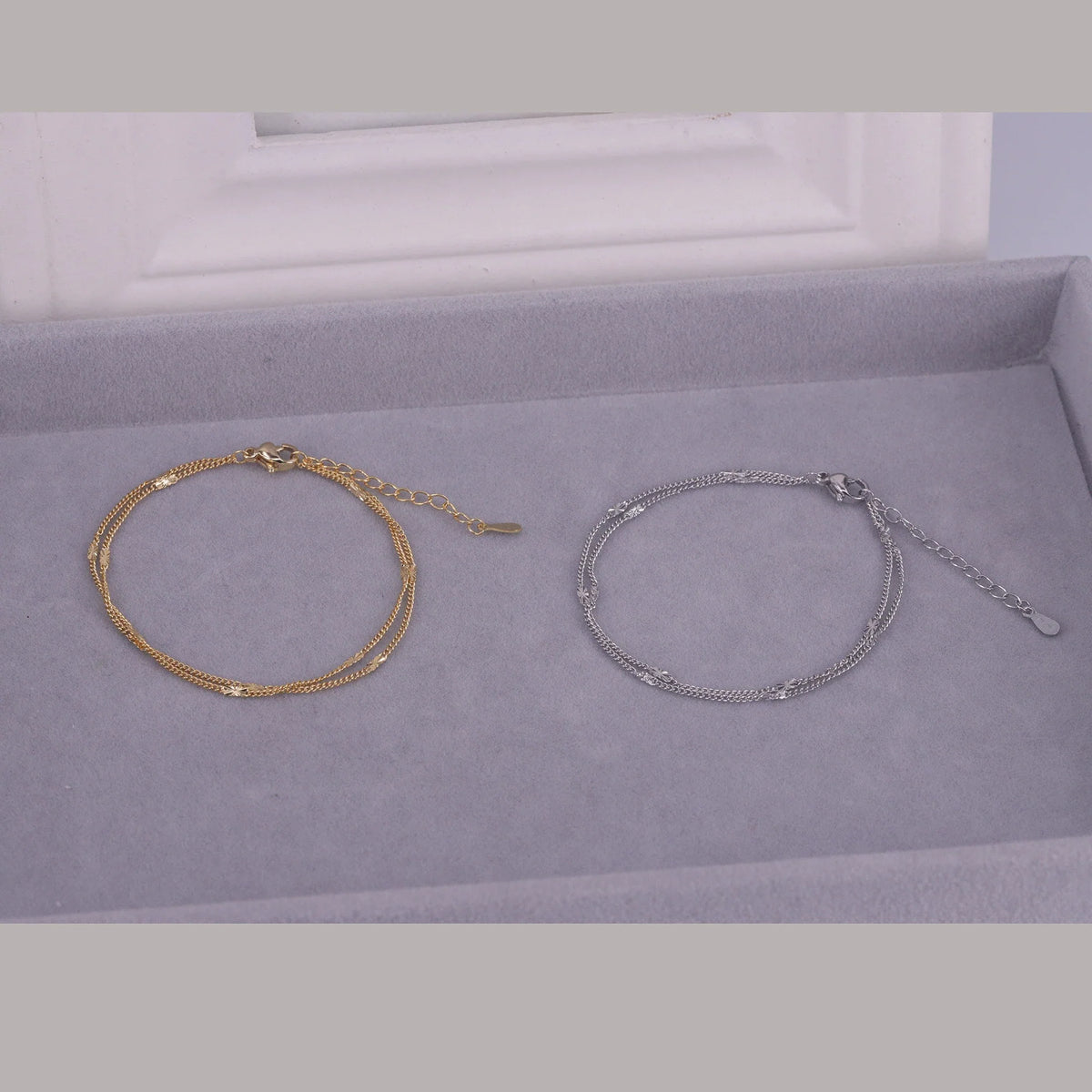 s925 Sterling Silver Double Layers Simple Bracelet for Women Temperament Elegant Sweet Link Chain Bracelet Jewelry