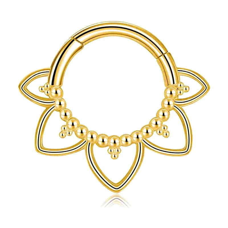 Flowers Nose Ring Septum 100% 316L Surgical Steel Zircon Clicker Daith Piercing Ear Cartilage Helix Hoop Flowers Water Drops