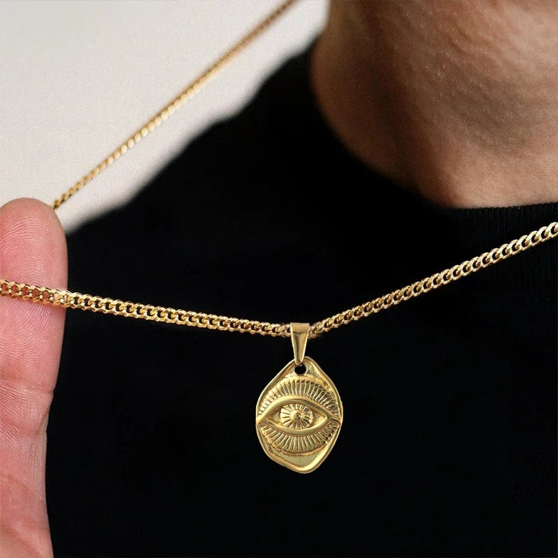 Hip Hop Eyes Evil Necklace - Devil's Eye Pendant Jewelry for Men Women | Gold Plated Stainless Steel Religious Gift