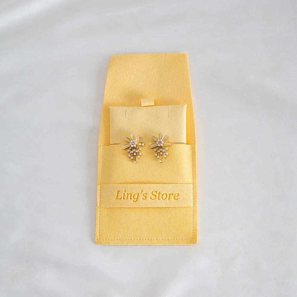 20/50/100pcs Personalized Logo Jewelry Microfiber Strip 8x8cm Bag Insert With 6x6cm Pad Card For Earrings Studs Necklace Pendant