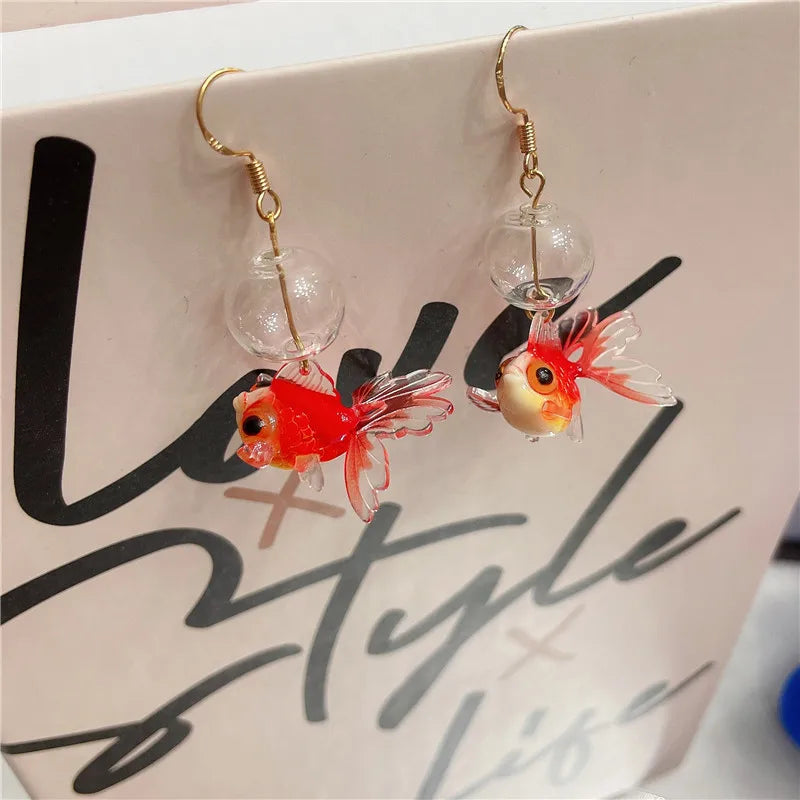 Creative Goldfish Earring Unique Transparent Goldfish Pendant Earring Cute Koi Fish Drop Earrings Personalized Jewelry Wholesale