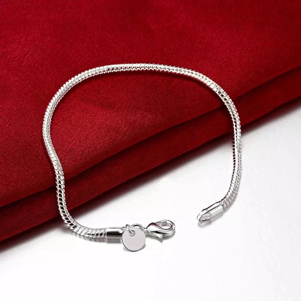 40-60cm 925 sterling Silver solid 3MM Chain Snake Necklace Bracelet Fashion Jewelry For Women Men Sets  Charm Wedding