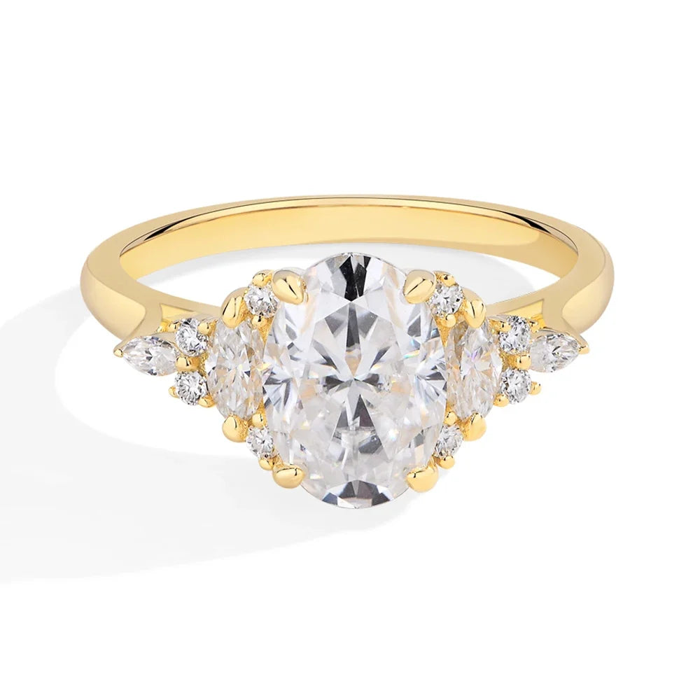 MINTYBOX 3.0ct Lab Grown Diamond Engagement Ring S925 Sterling Silver Oval Moissanite Rings For Women 18K Gold Plated Jewelry